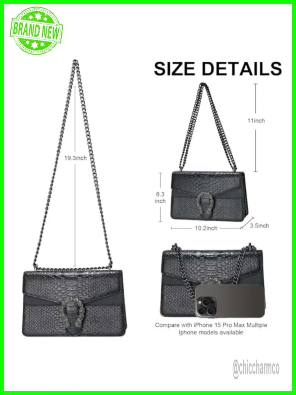 Snake Print PU Leather Crossbody Satchel Purse with Chain Strap